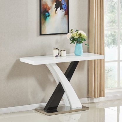 An Image of Axara Console Table Rectangular In White And Black High Gloss