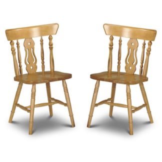 An Image of Yorkshire Honey Lacquered Fiddleback Dining Chairs In Pair