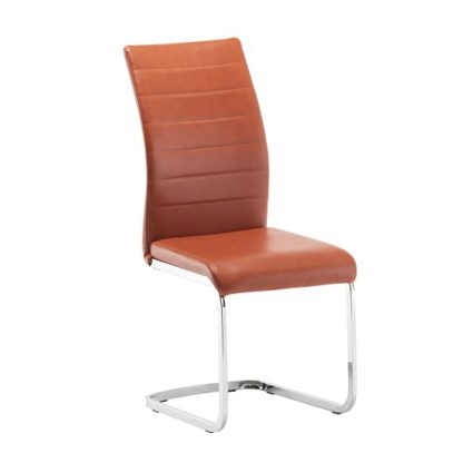 An Image of Ellis Dining Chair In Orange Faux Leather With Chrome Legs