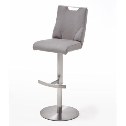 559f385d06e4b422844277f1cb5aae942bbf359f84fc2680903b26d82671988e.jpg An Image of Jiulia Bar Stool In Ice Grey With Stainless Steel Base