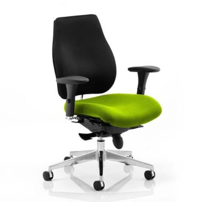 55e114c4a3ca50b5b000275e87d8f0af5bb4e64f2790b4b1250d6be09be08c79.jpg An Image of Chiro Plus Black Back Office Chair With Myrrh Green Seat