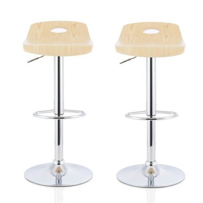 An Image of Andover Bar Stools In Oak Veneer With Chrome Base In A Pair