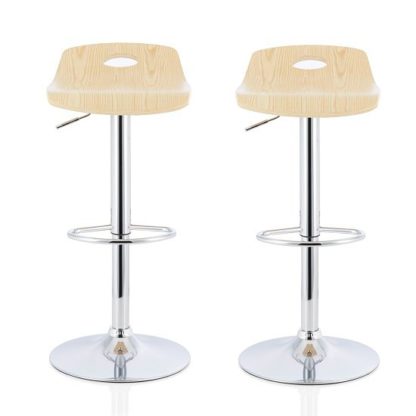 55f23a508609fa427c22768a85586e7d2ff1addcce9bbd9f081c6eb08a41559f.jpg An Image of Andover Bar Stools In Oak Veneer With Chrome Base In A Pair