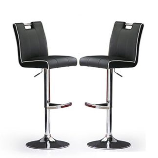 An Image of Casta Bar Stools In Black Faux Leather in A Pair
