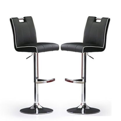 5654ead4af3016c0f874607517b4892aca559074b8b97fcc5fa5bfaf612281cb.jpg An Image of Casta Bar Stools In Black Faux Leather in A Pair