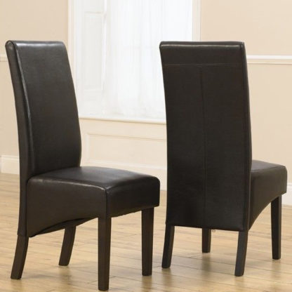 An Image of Tangra Brown Leather Dining Chairs In Pair
