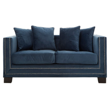 An Image of Pipirima 2 Seater Midnight Velvet Sofa In Blue