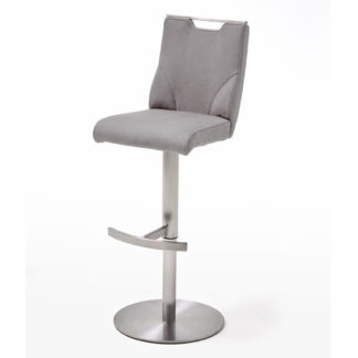 An Image of Jiulia Leather Bar Stool In Ice Grey With Steel Base