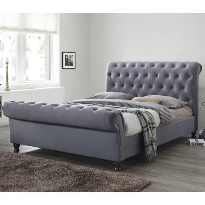 An Image of Balmoral Fabric King Size Bed In Grey With Dark Wooden Feet