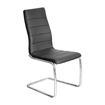 An Image of Svenska Black PU Leather Dining Chair With Chrome Legs