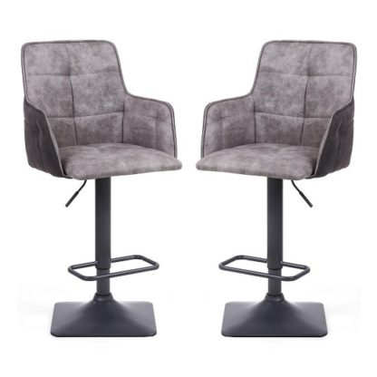 An Image of Guerro Fabric Bar Stools In Light Grey With Square Base In Pair
