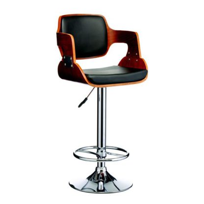 An Image of Maddison Bar Stool In Black And Walnut With Chrome Base