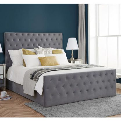 An Image of Marquis Ottoman Fabric King Size Bed In Grey Velvet