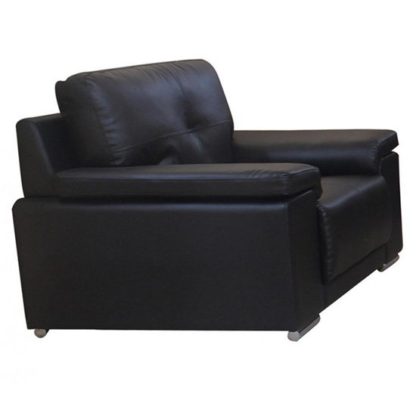 57e7ef1c83ee90c18cdd7d9fe4cf82b6af37b5eefa2f7895afaf7052ca3e4fc9.jpg An Image of Ranee Bonded Leather And PU 1 Seater Sofa In Black