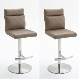 An Image of Rabea Sand Fabric Bar Stool In Pair With Stainless Steel Base