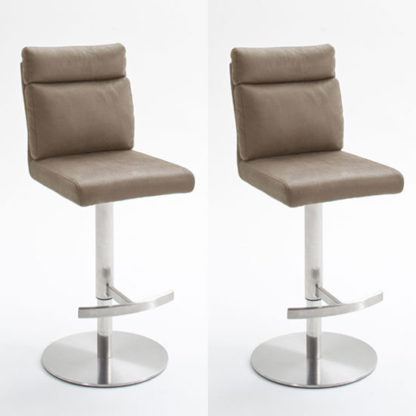 57ebe8fc3ddb0138293936b66958fa1ffa1ad408c442babab7b41b3b31284ada.jpg An Image of Rabea Sand Fabric Bar Stool In Pair With Stainless Steel Base