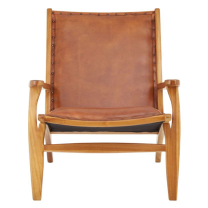 An Image of Formosa Teak Wood Chair With Brown Leather