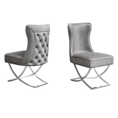 58214c7081e88e41900ef7f3586a9911fa1e7f7d8100cf51535ec16e43aa9b78.jpg An Image of Maria Silver Grey Velvet Fabric Dining Chairs In Pair