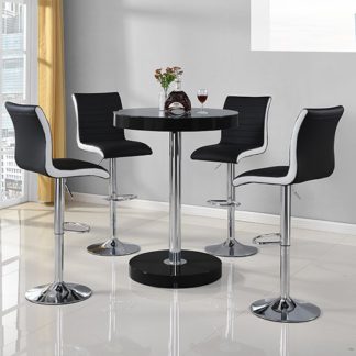 An Image of Havana Bar Table In Black With 4 Ritz Black And White Bar Stools