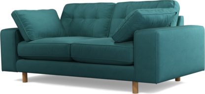 An Image of Content by Terence Conran Tobias, 2 Seater Sofa, Plush Kingfisher Blue Velvet, Light Wood Leg