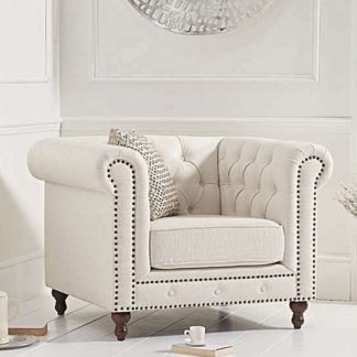 An Image of Propus Linen Lounge Chaise Armchair In Ivory