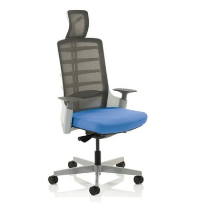 588710a9d300c36c846046d90f1b36f8750b2bf0babf6b3ec9039b9aaff1c453.jpg An Image of Exo Charcoal Grey Back Office Chair With Stevia Blue Seat