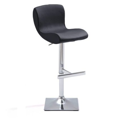 58b6b83defd532bb4f5c02b4b1e6db0abcf7ea6ee7cc043fc72c75ca7a675ed5.jpg An Image of Fresh Bar Stool In Black Faux Leather With Square Chrome Base