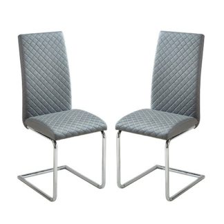 An Image of Ronn Dining Chair In Grey Faux Leather In A Pair
