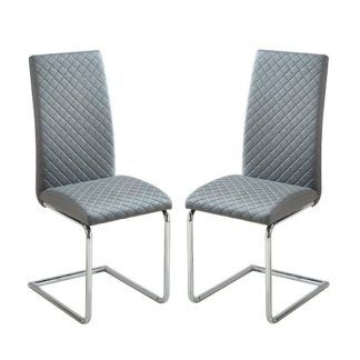 An Image of Ronn Dining Chair In Grey Faux Leather In A Pair