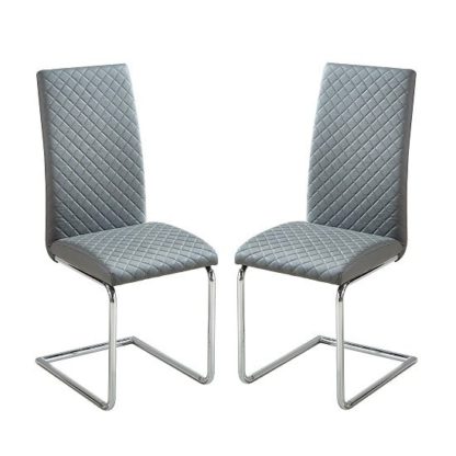 An Image of Ronn Dining Chair In Grey Faux Leather In A Pair