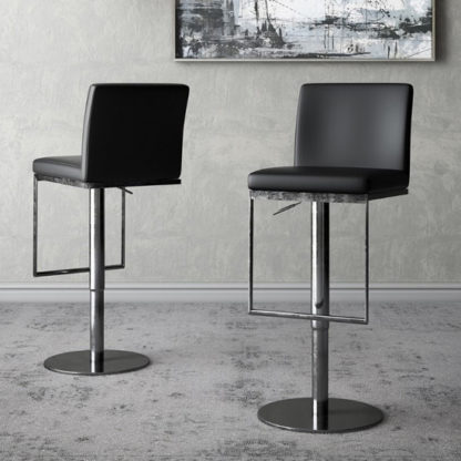 An Image of Enzo Black Faux Leather Gas-lift Bar Stools In Pair