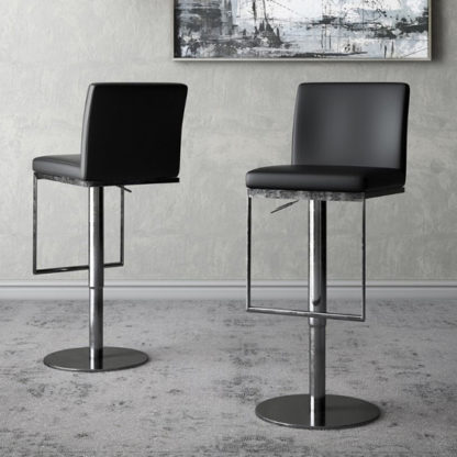 59087a29ad42b26852fdfa1f7f714ea563094e56234210b950bc2a351c73af5e.jpg An Image of Enzo Black Faux Leather Gas-lift Bar Stools In Pair