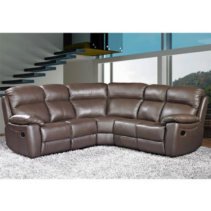 An Image of Aston Leather Corner Recliner Sofa In Brown