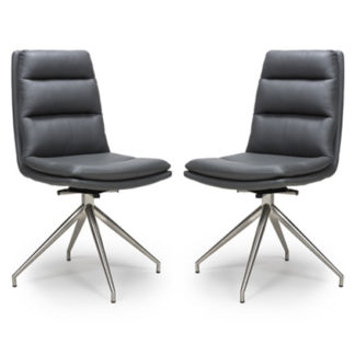 An Image of Nobo Grey Faux Leather Dining Chair In A Pair With Steel Legs