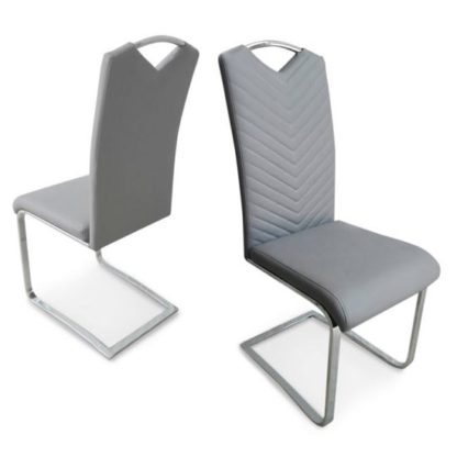 5961033041a8660ea9d06409d855e8511e4edb829745d2bb115eb8c8e38f1e11.jpg An Image of Marconi Dining Chair In Light Grey Faux Leather In A Pair