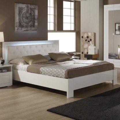 An Image of Kinsella Double Size Bed In Laquered White Gloss With LED