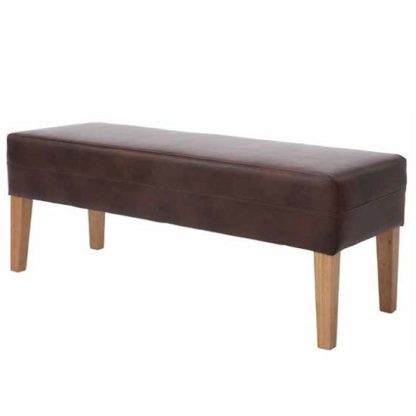 59a6b1e3708a648cf9446e3cb2c8cc6806ae3620070f7fb49b4e0f0220baab38.jpg An Image of Evoke Dining Bench In Tan Faux Leather With Wooden Legs