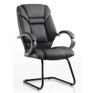 An Image of Galloway Leather Cantilever Visitor Chair In Black With Arms