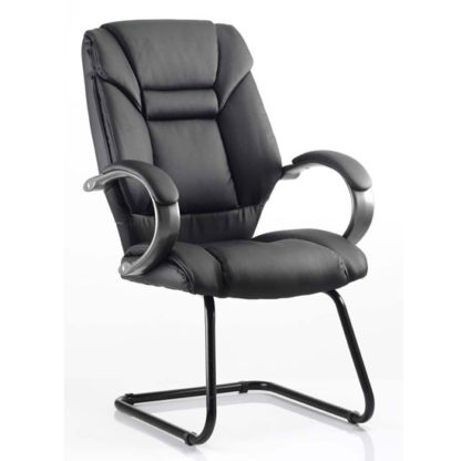An Image of Galloway Leather Cantilever Visitor Chair In Black With Arms