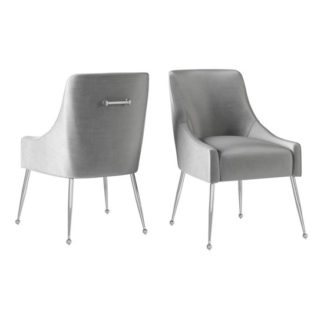 An Image of Claudia Silver Grey Velvet Fabric Dining Chairs In Pair