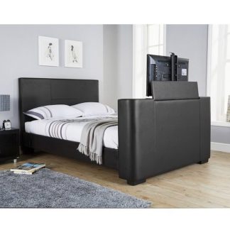 An Image of Knightsbridge Modern King Size TV Bed In Black Faux Leather