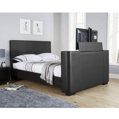 An Image of Knightsbridge Modern Double TV Bed In Black Faux Leather