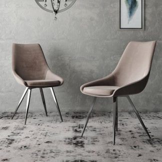An Image of Lanna Mink Velvet Fabric Dining Chairs In Pair