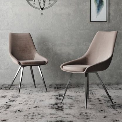 5a30373da1b5f85b41460e119992d9eeca4005737760ee913de18f94b05ed44a.jpg An Image of Lanna Mink Velvet Fabric Dining Chairs In Pair