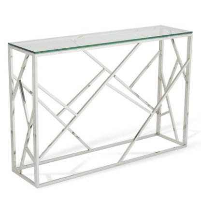 An Image of Betty Glass Console Table With Polished Stainless Steel Base
