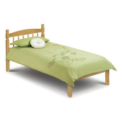 An Image of Emmi Wooden Single Size Bed In Oak Sheen Lacquer Finish
