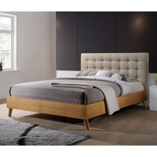 An Image of Belford King Size Bed In Beige Fabric And Natural Oak