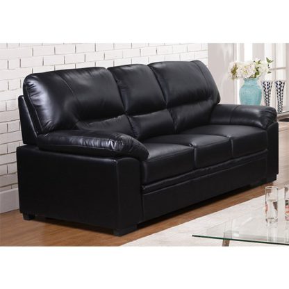 An Image of Rachel LeatherGel And PU 3 Seater Sofa In Black