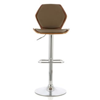 An Image of Melanie Bar Stool In Walnut And Beige PU With Chrome Base