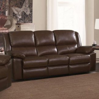 An Image of Toledo Leather And PVC Recliner 3 Seater Sofa In Brown